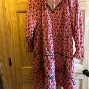 Elegant Pink and Green Midi Dress